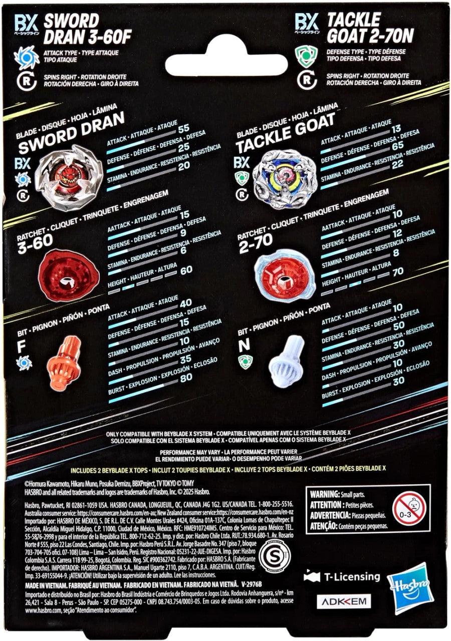 HASBRO Tackle Goat & Sword Dran Beyblade X Dual Pack G1688 – Mall