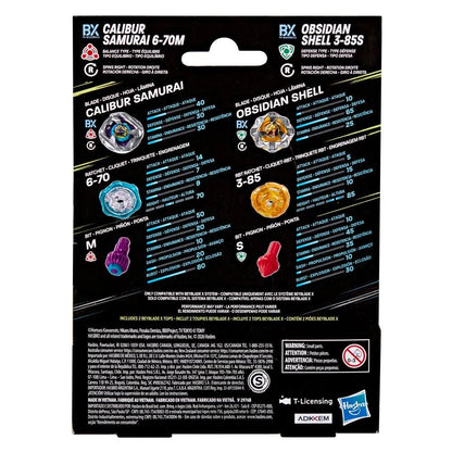 Hasbro Beyblade X Calibur Samurai 6-70M BX & Obsidian Shell 3-85S Hasbro Beyblade X Calibur Samurai 6-70M BX & Obsidian Shell 3-85S