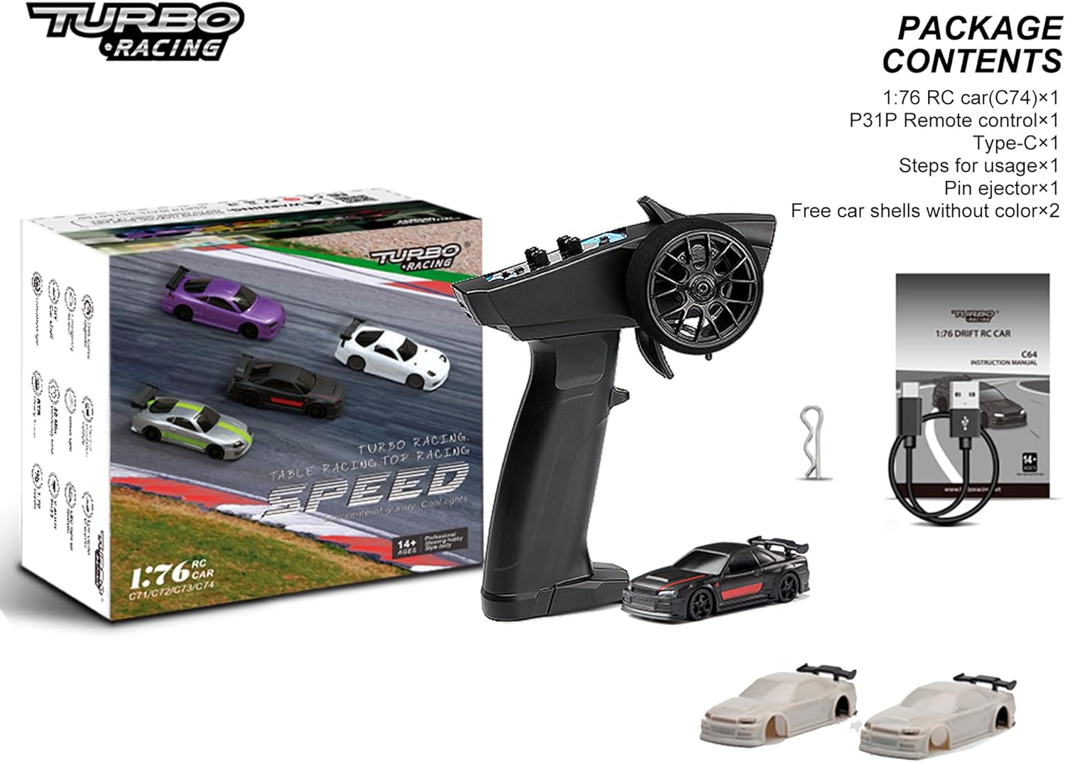 Turbo Racing 1:76 Mini Drift RC Car (Black Sports) – Mall Of Toys