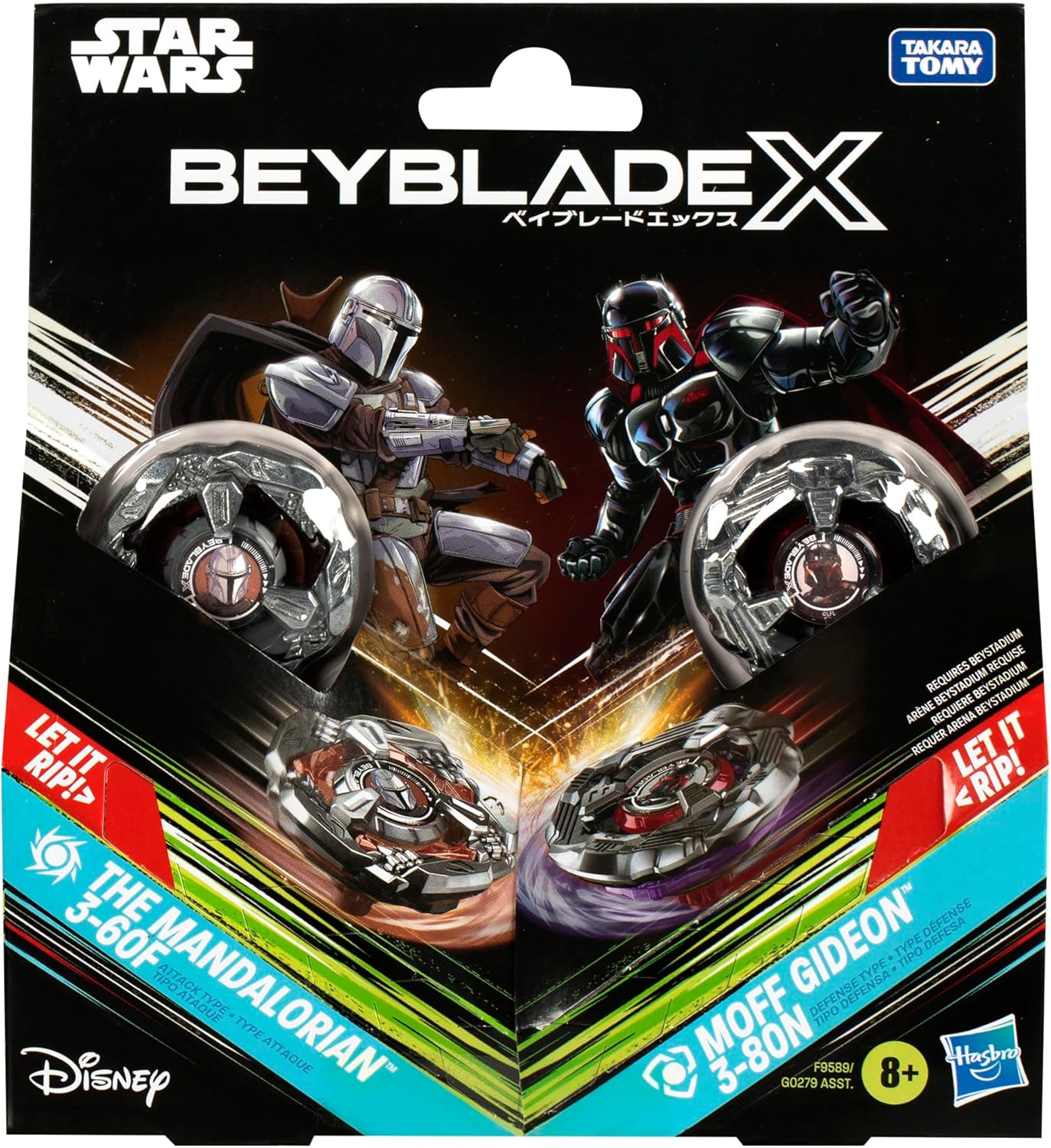 HASBRO Beyblade X and Star Wars Collab The Mandalorian 3-60F vs. Moff Gideon 3-80N
