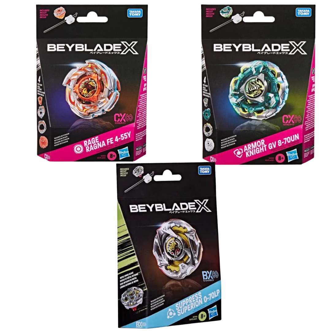 HASBRO Beyblade X Bundle of 3 – Suppress Superion, Knight Armor & Rage Ragna