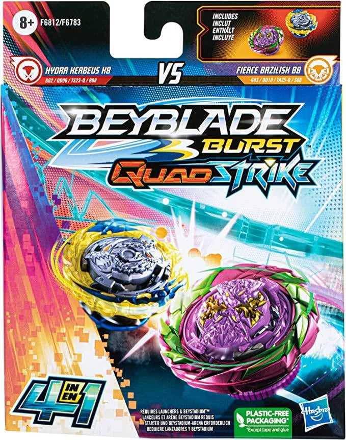 Beyblade Burst QuadStrike Fierce Bazilisk B8 and Hydra Kerbeus K8