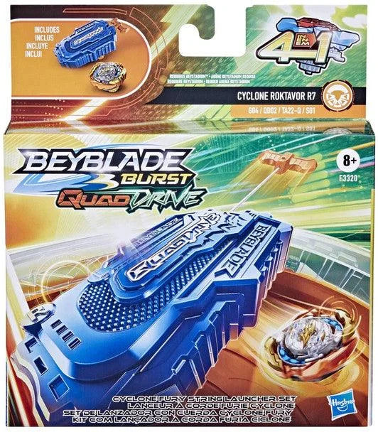 HASBRO 'Cyclone Fury String Launcher Set' w/ BeyLauncher & Cyclone Roktavor R7 Burst QuadDrive Beyblade