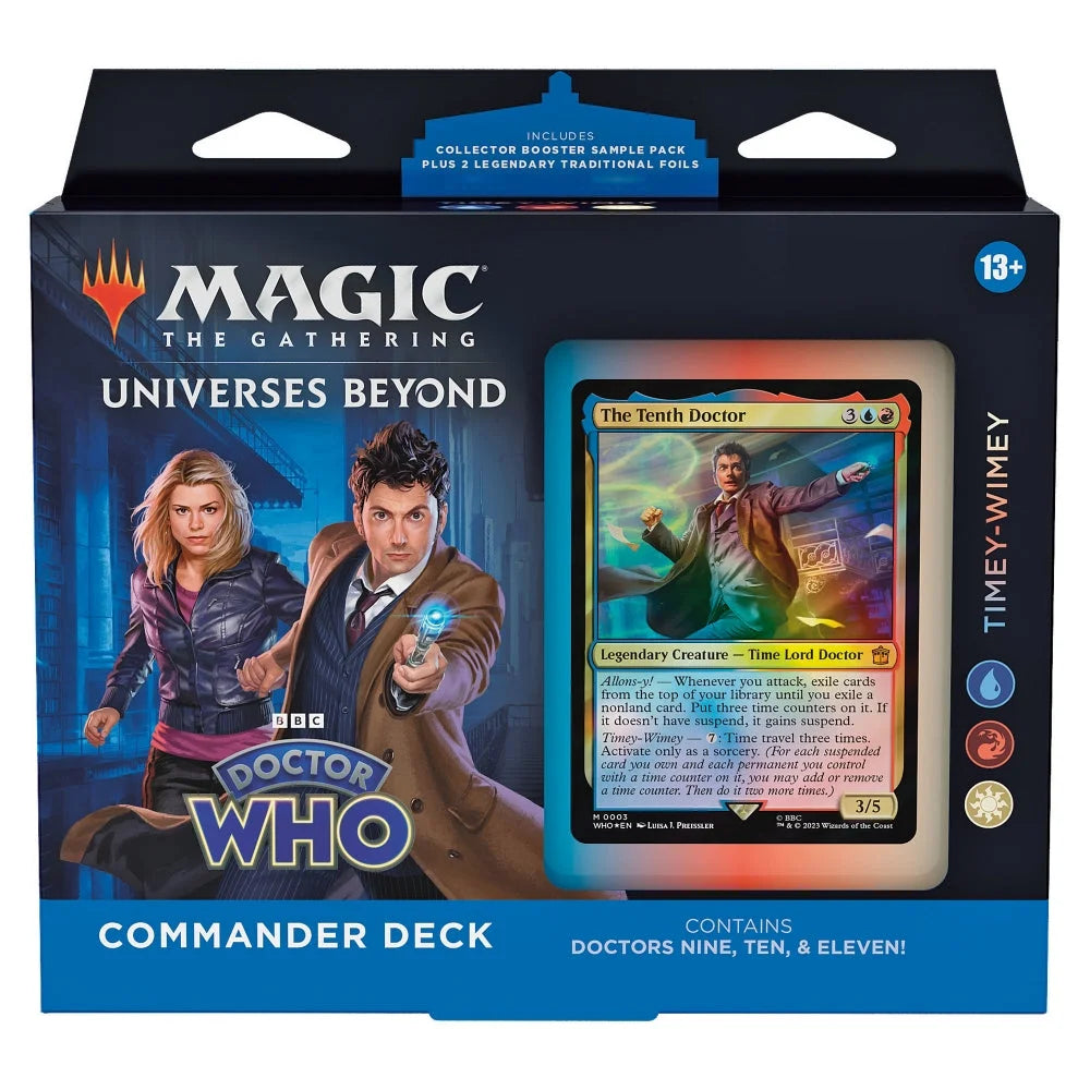 Magic: The Gathering Doctor Who Commander Deck - Masters of Evil (100-Card Deck, 2-Card Collector Booster Sample Pack + Accessories)