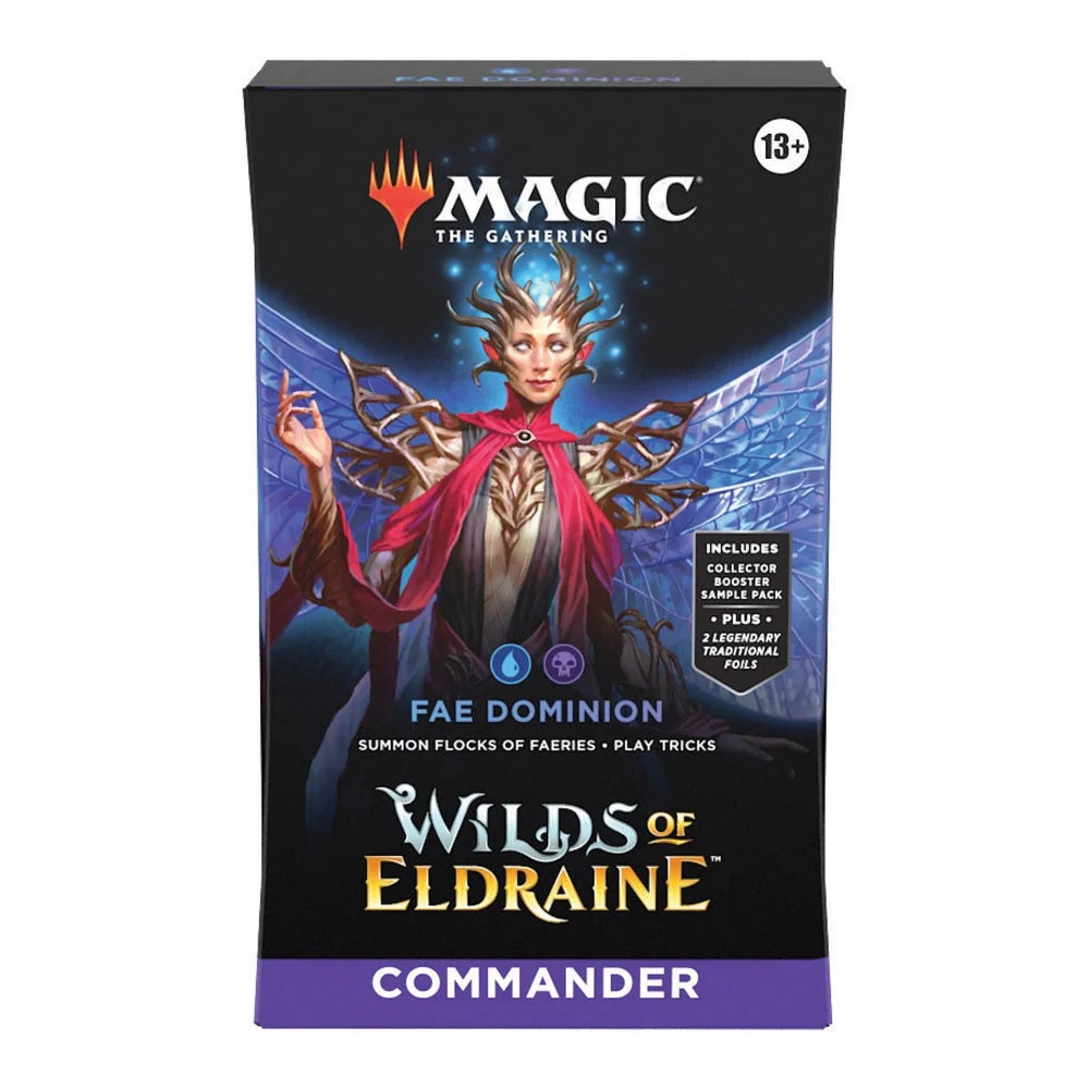 Magic: The Gathering Wilds of Eldraine Commander Deck - Fae Dominion (100-Card Deck, 2-Card Collector Booster Sample Pack + Accessories)